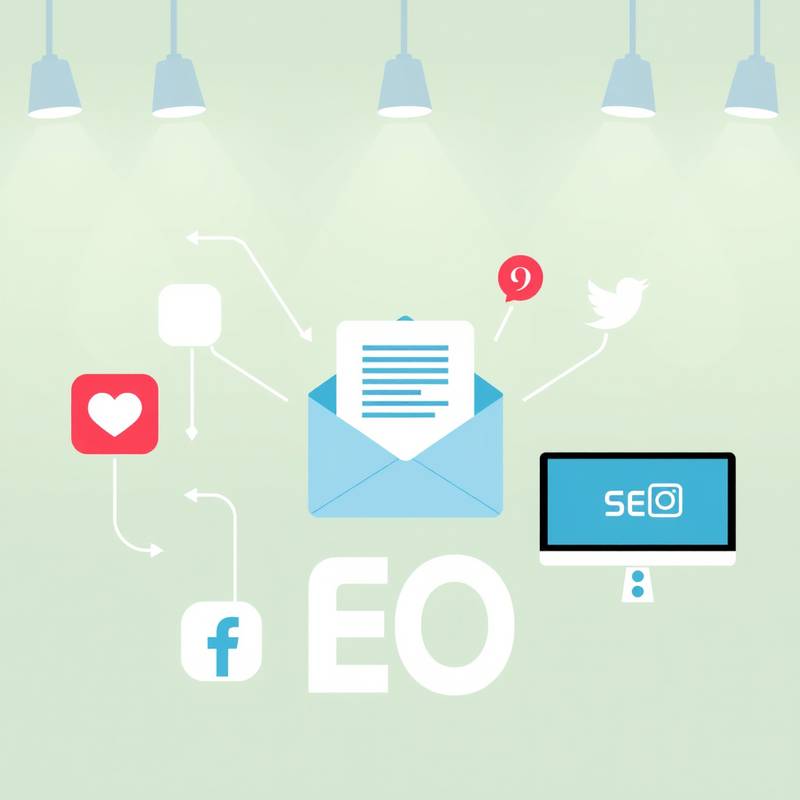A graphic displaying various digital marketing channels such as social media, email, and search engine optimization.