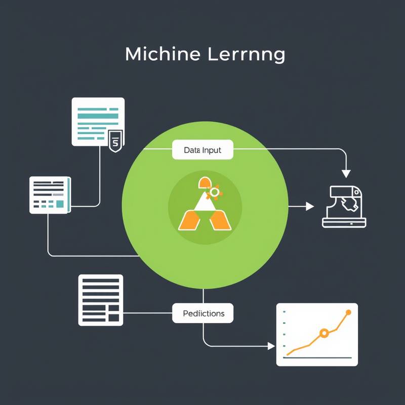 Diagram illustrating the machine learning process with data input, model training, and output prediction.