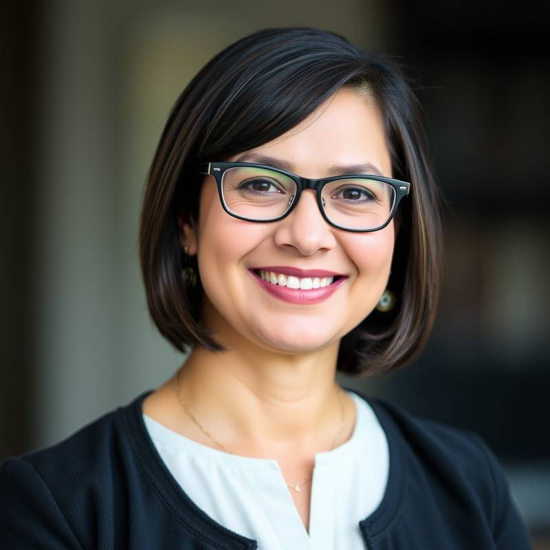 Headshot of Dr. Anya Sharma, a smiling woman with glasses and a professional demeanor.
